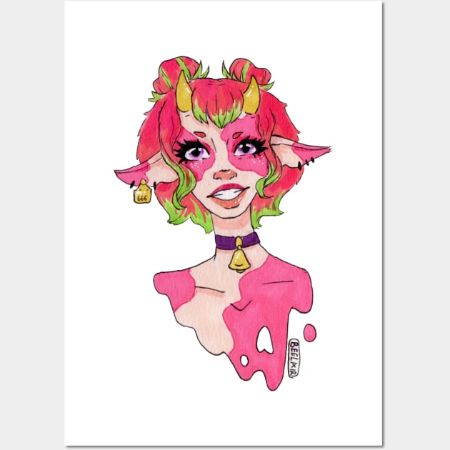 Strawberry cow girl Wall Art by Beelixir Illustration